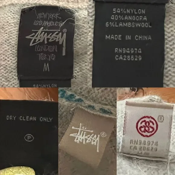 Stussy Vintage Women's Teal & Tan Angora & Wool Blend Cardigan Sweater Size M - Picture 11 of 12